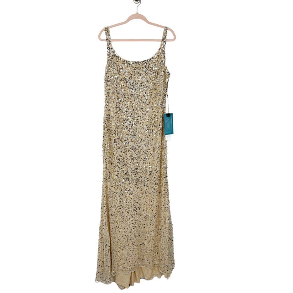 NWT Mac Duggal Sequined Low Back Slip Gown Gold 10 #8474 - Picture 3 of 8